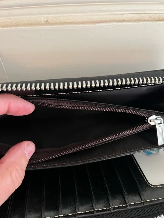 Black Leather Zip Wristlet Wallet - Picture 5 of 10